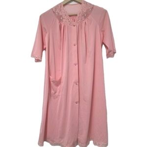 Vintage Shadowline Pink Nylon Floral Lace Lounge Wear Nightgown Size SMALL Soft